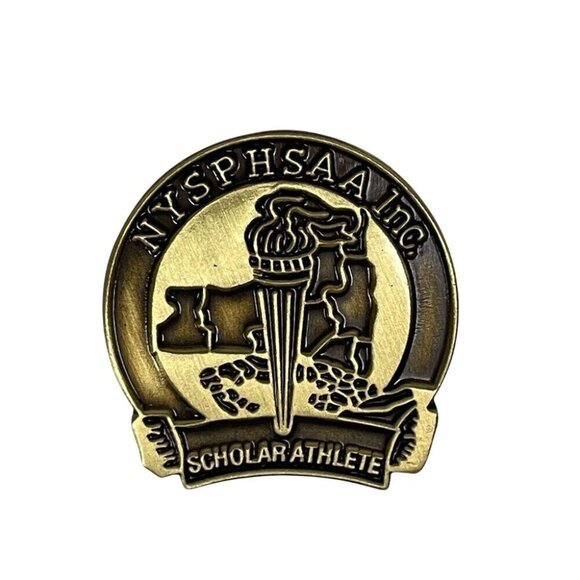 NYSPHSAA Scholar Athlete Pin New York Public High School Vintage Bronze Lapel Ba - Picture 1 of 3